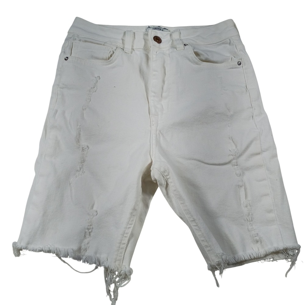 Forever 21 Denim Bermuda Shorts Womens 28 White High Rise